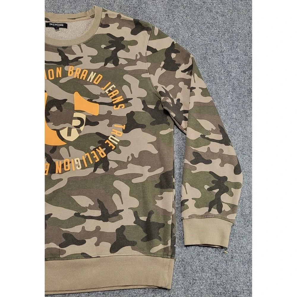 True Religion Camo Crewneck Sweatshirt Men's Green Military Pullover Sz X-Large